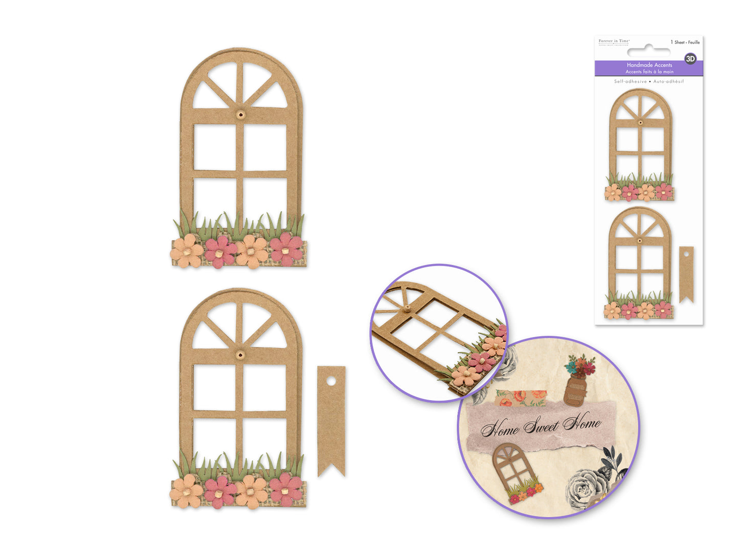Handmade Embellish: 3D Paper & Burlap Floral Accents Self-Stick A) Arch Windows