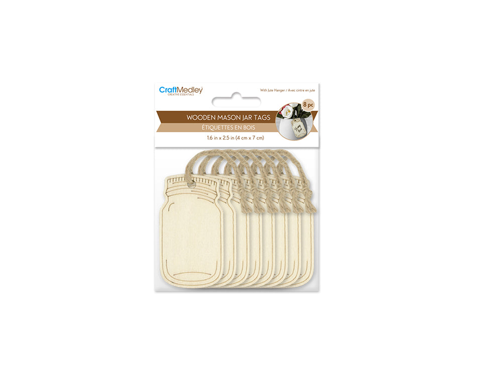 Wood Craft: Etched Mason Jar Tags w/Jute Cord A) 4cm x 7cm 8pc