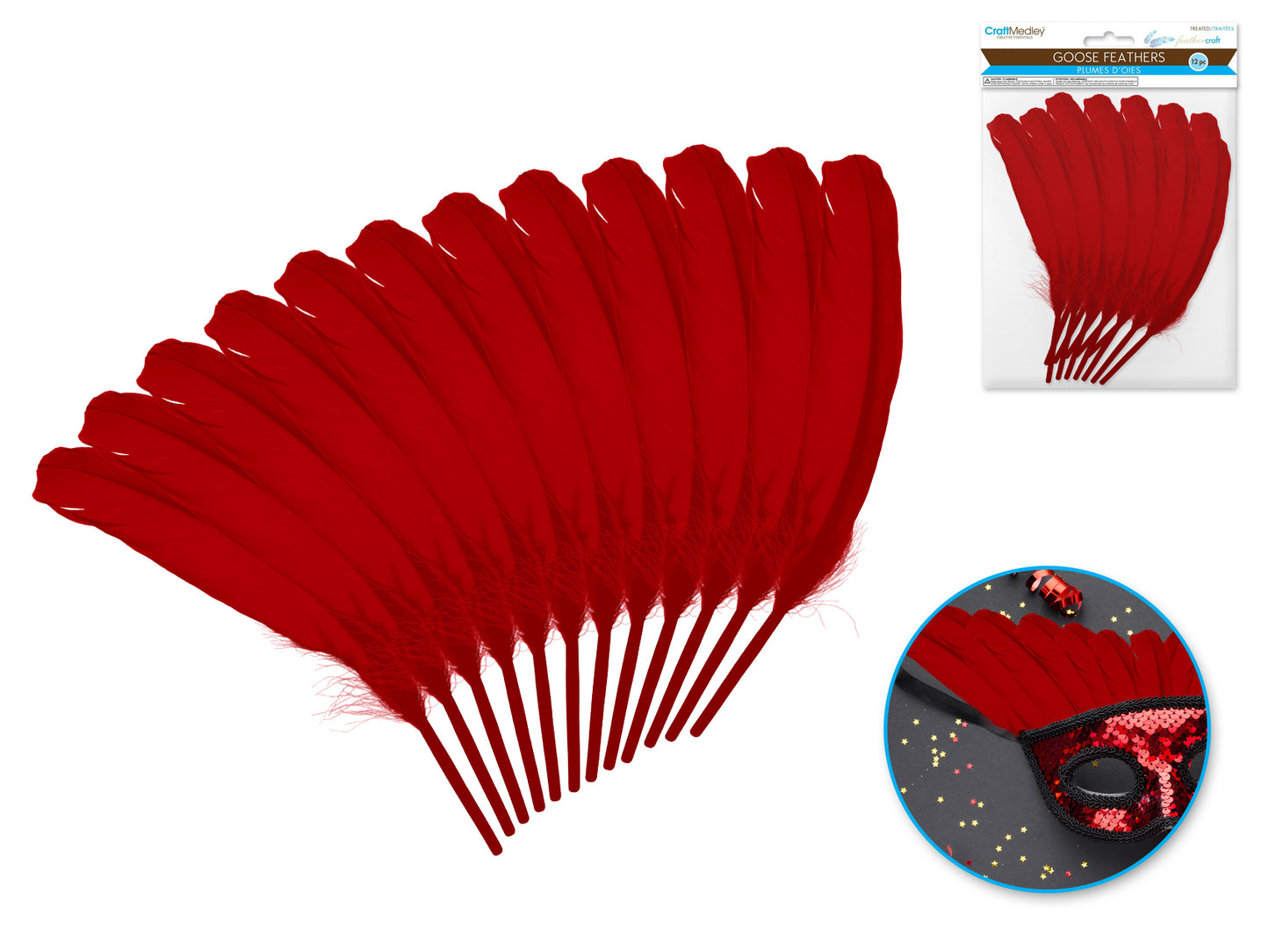 Feather Craft: 8" Goose Feathers x12 G) Red