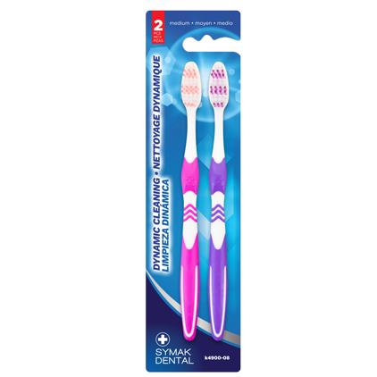 TOOTHBRUSHES -2 PK, ADULT,MED PINK/PURPLE