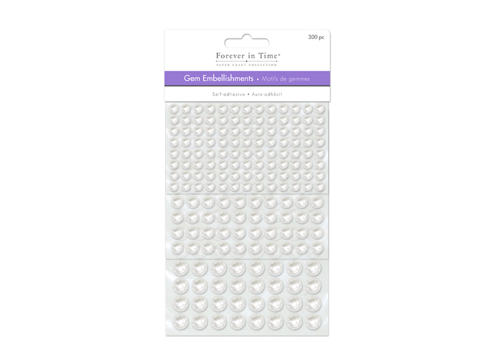 Paper Craft Embellishment: 6/8/10mm Gems x300 Peel-n-Stick D) Pearl