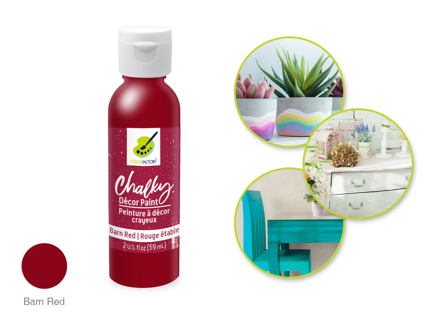 Color Factory: 2oz Chalky Decor Paint CD01-CD10 CD03) Barn Red