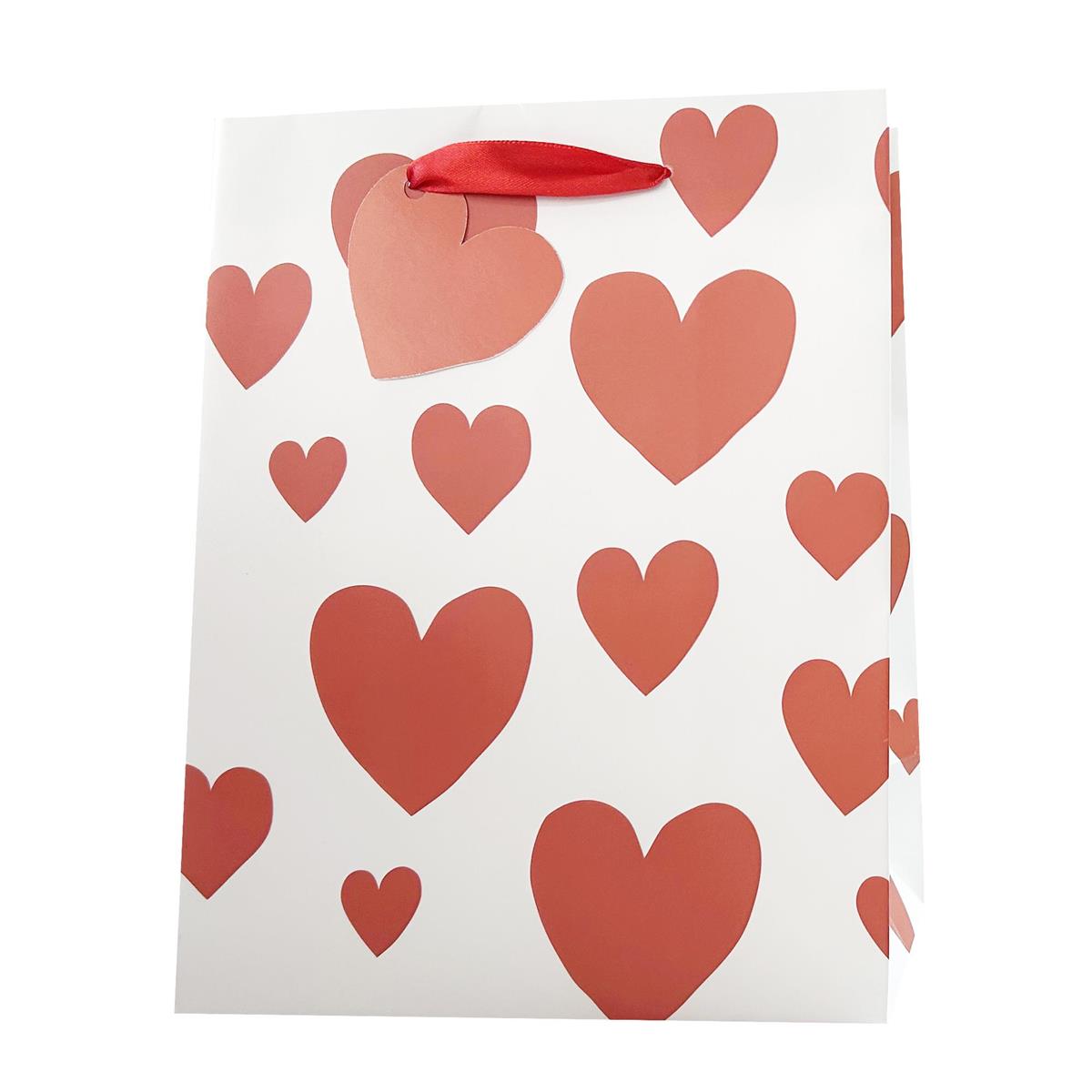 Paper T. Gift Bag, Small, Hearts, Matte, 157GSM, tag+j-hook