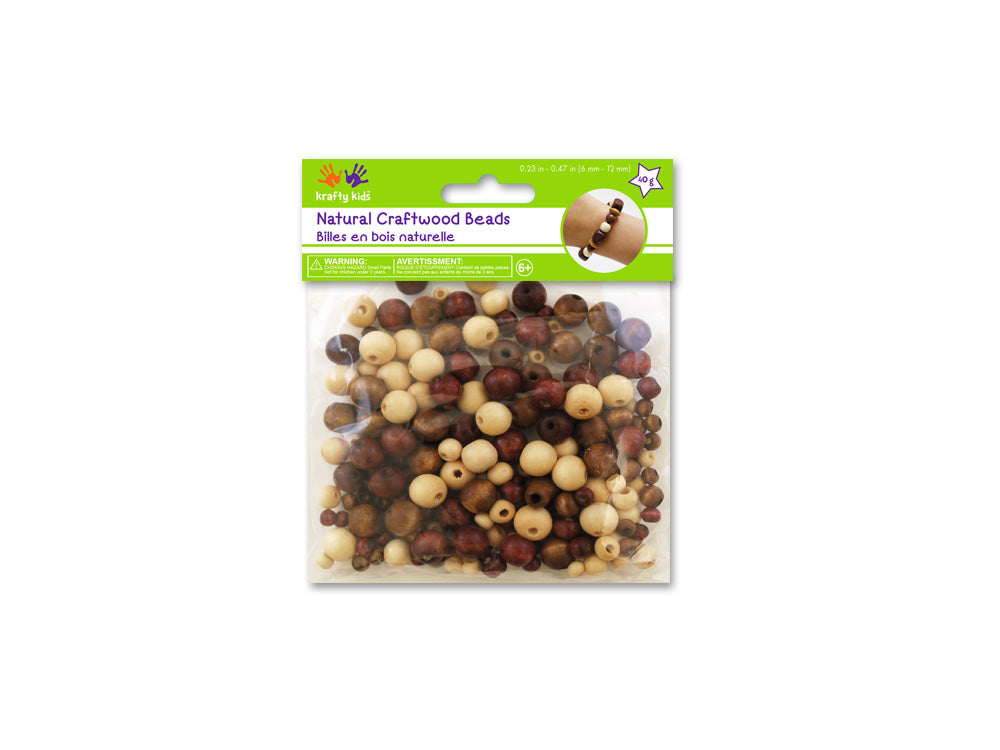 Craftwood: Natural Beads 40g Asst Sizes A) Round Medley
