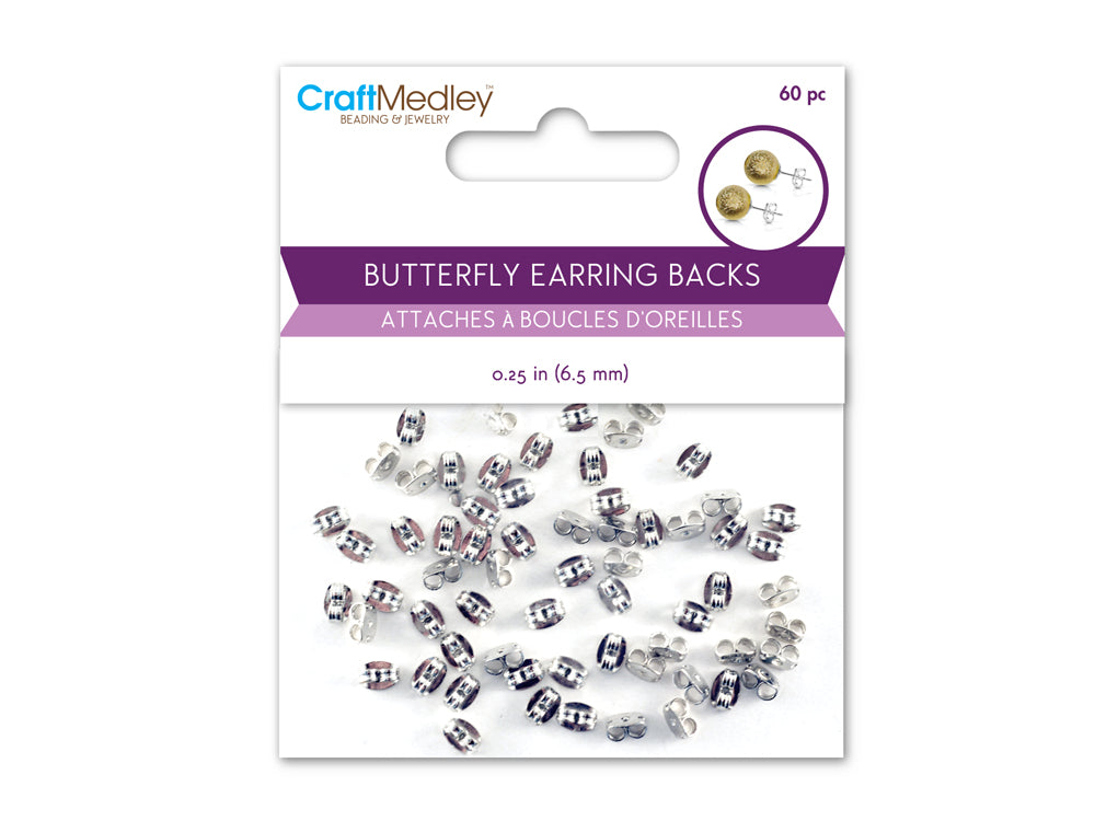 Jewelry Findings: 6.5mm Silver Butterfly Earring Back x60