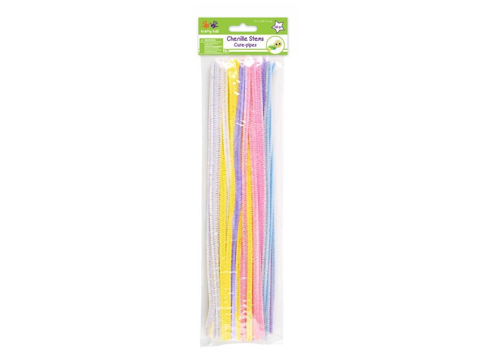 Chenille Stems: 6mmx30cm Standard Pipe Cleaners 40pc K) Pastel Mix
