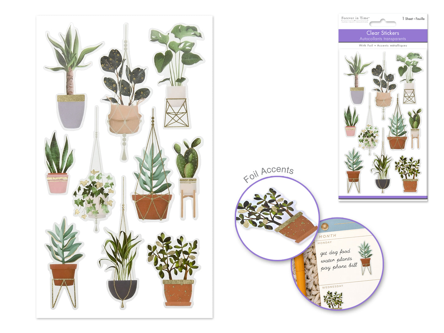 Paper Craft Stickers: 3.9"x6.9" Clear Glitter/Foil PET D) Planters