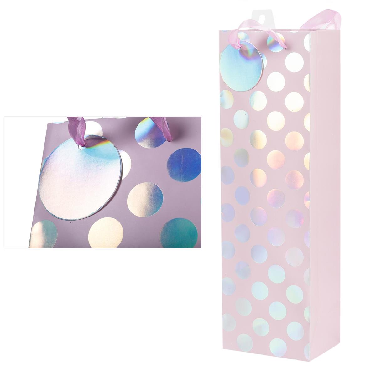 Paper T. Gift Bag, Bottle, Irid Dots, Matte 157GSM, HS Tag +j-hook