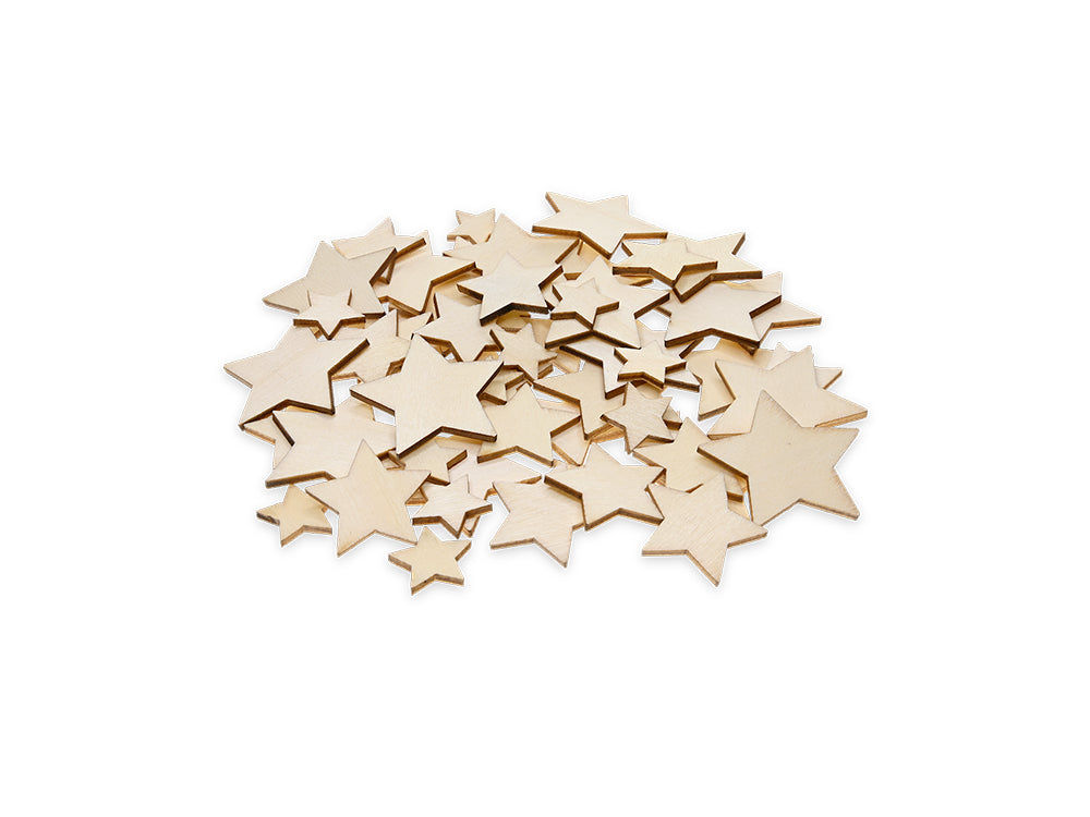 Craftwood: Wood Bits 60pc 1.7mm(T) Asst 3stl 4*4/3*3/2*2cm D) Stars