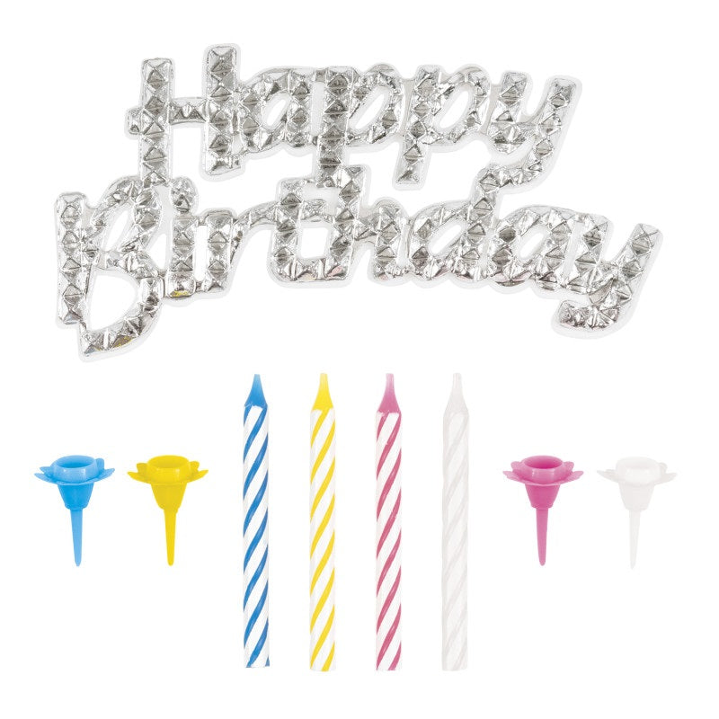 Silver Cake Topper with 12 Birthday Candles