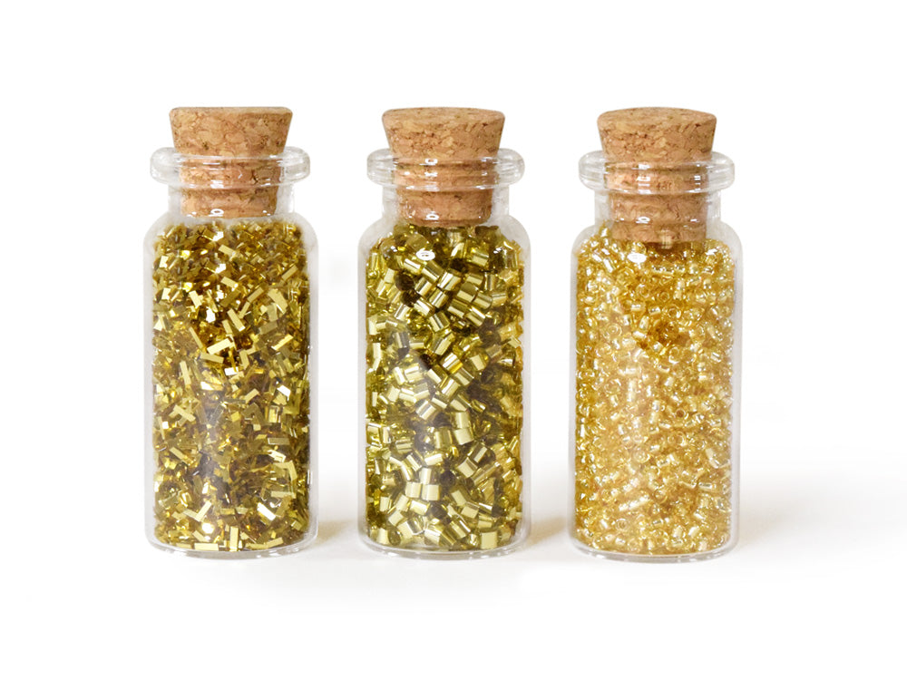 Craft Décor: Glitter & Seed Bead Accent Vials x3 A) Gold