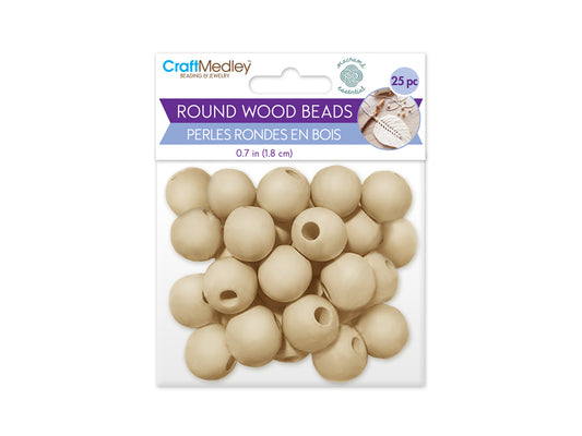 Wood Craft: Round Beads Natural E) 18mm 25pc