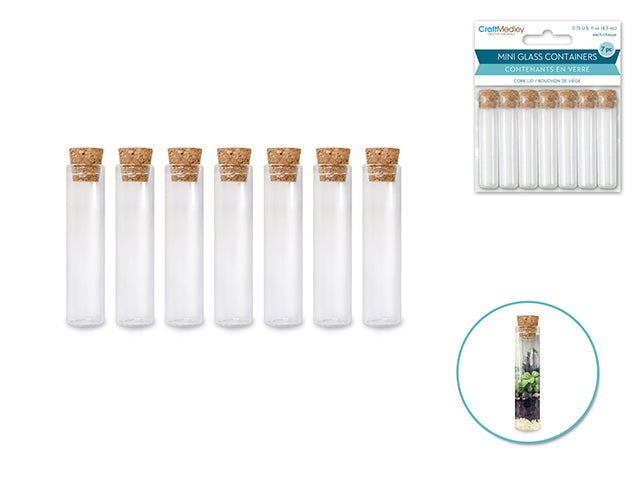 Glass Vials: 12mmx55mm Mini w/Cork Lid x7
