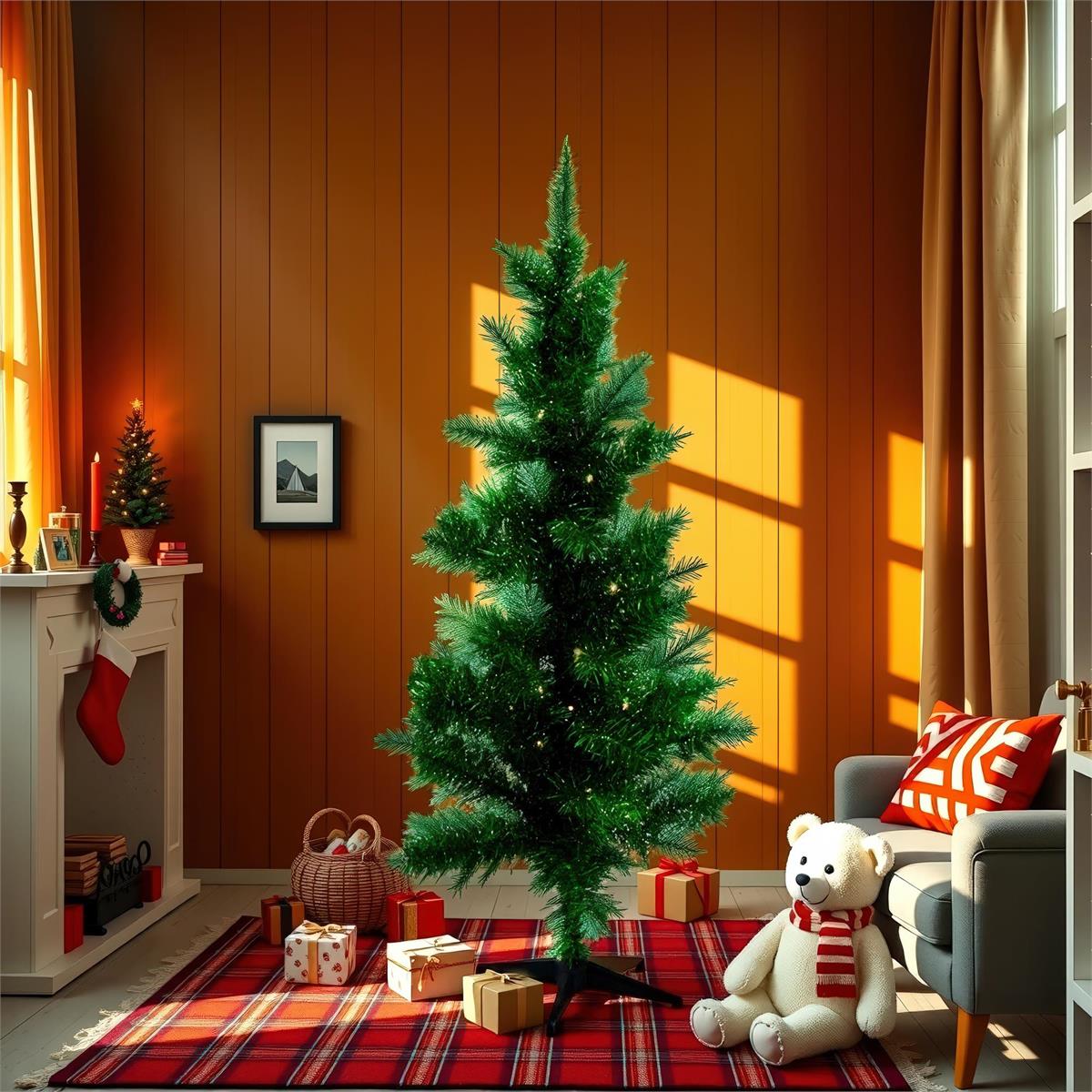 Deco N. 4ft 120 Tips Tinsel Xmas Tree, 70 LED, Green, ETL