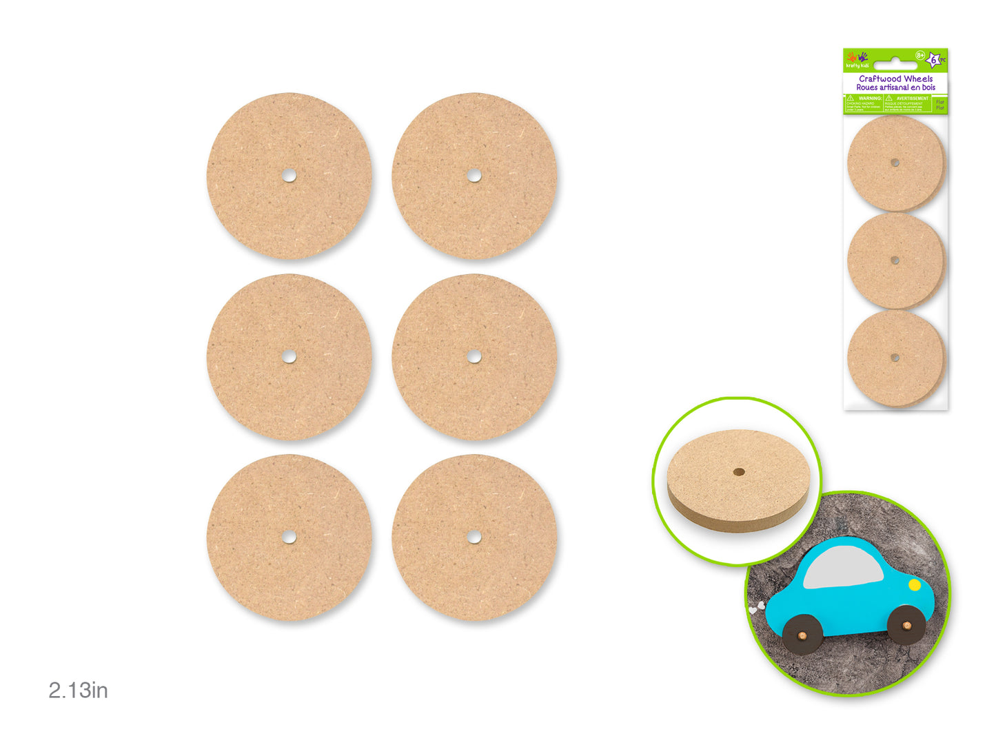 Craftwood: 2.13"x0.24" Wheel x6 Flat Natural MDF