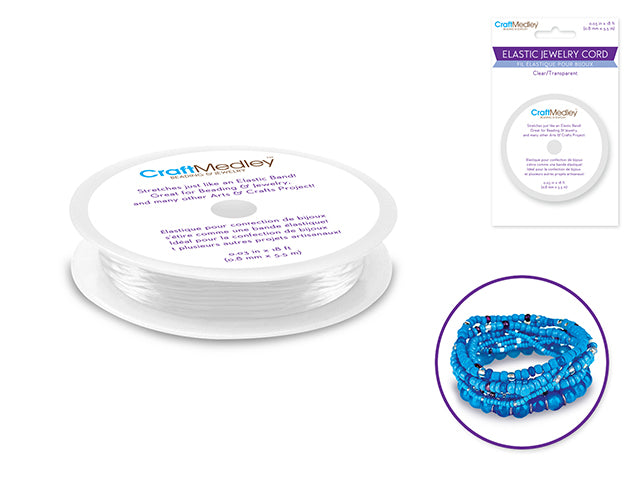 Jewelry/Craft Cord: 18ft Elastic Cord 0.8mmx5.5m B) Clear
