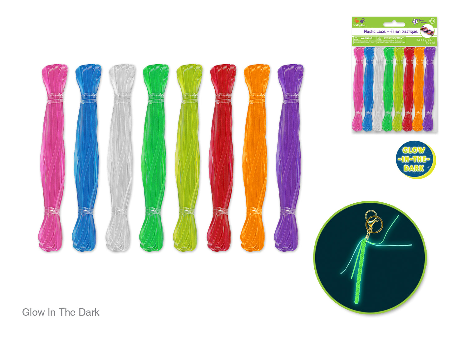 Krafty Kids: Plastic Lacing (Gimp) x8 (19.2m) E) Glow-In-The-Dark