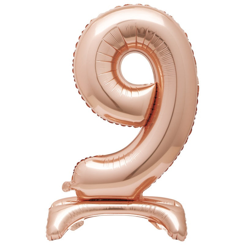 Rose Gold Number 9 Shaped Standing Foil Balloon 30"  Packaged