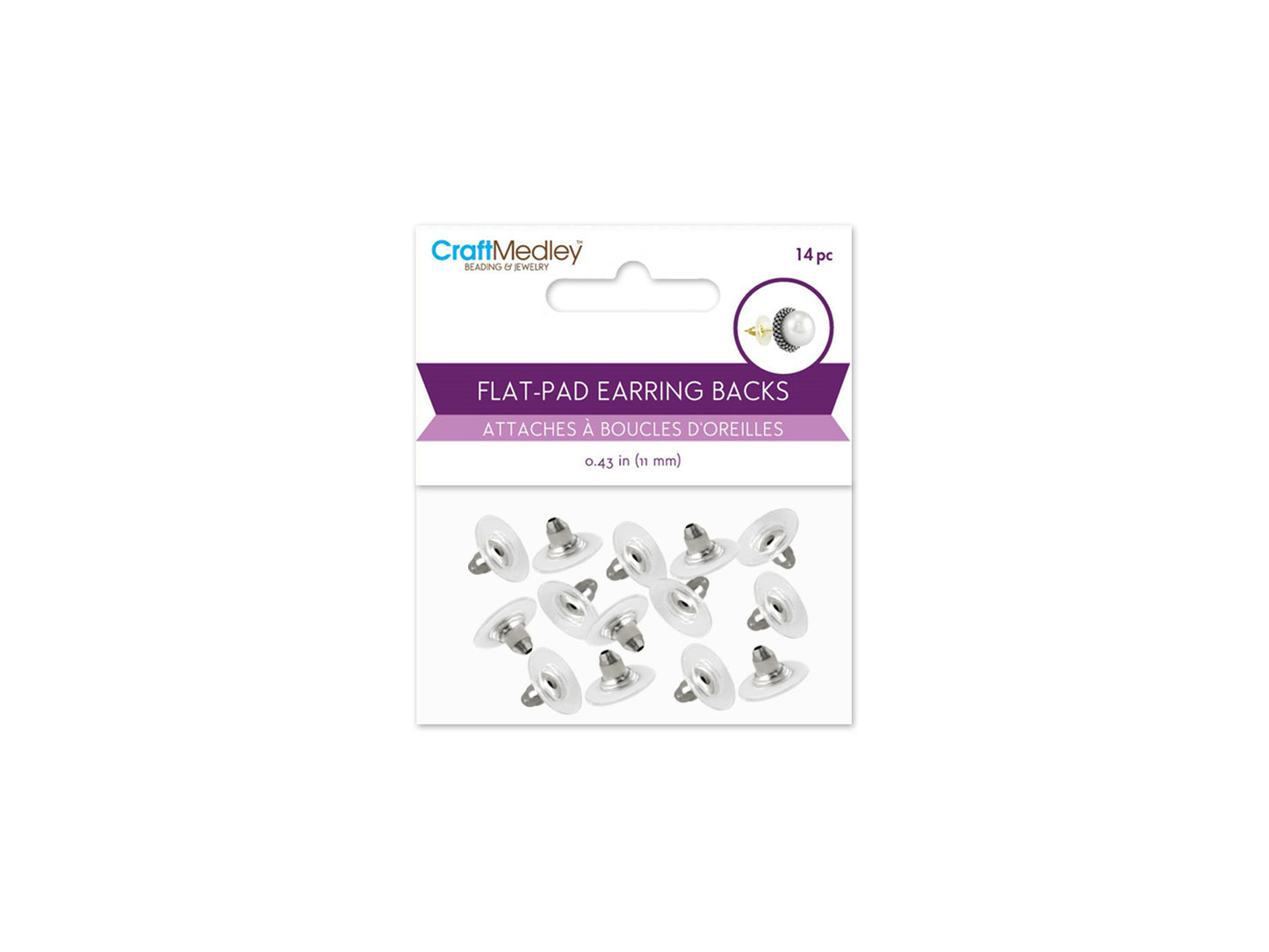 Jewelry Findings: 11mm Clear Flat-Pad Earring Back x14 B) Silver