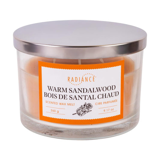 9.5oz Glass Jar Scented Candle, 3-wick w/Lid, Warm Sandalwood