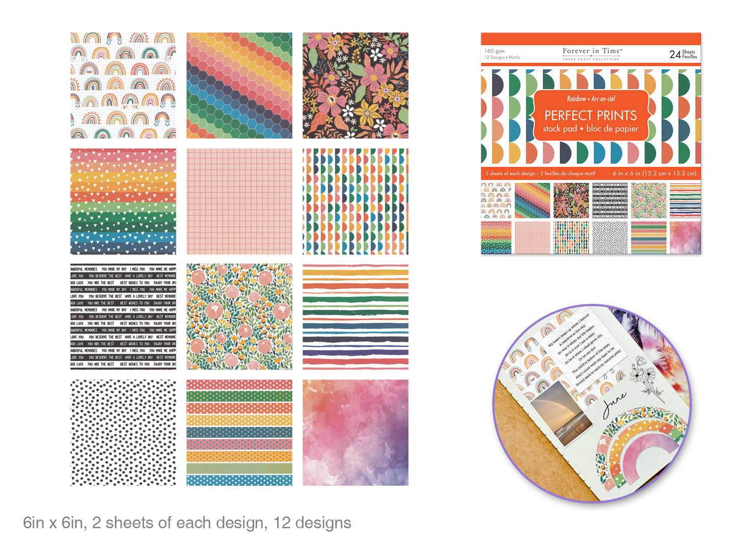Paper Pads: 6"x6" Perfect Prints Stack Packs x24 Asst D) Rainbow