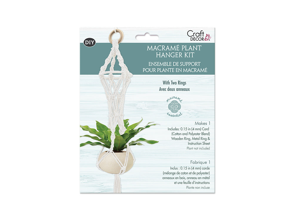 Craft Decor: DIY Macramé Planter Hanger Kit w/Wood Ring A) White