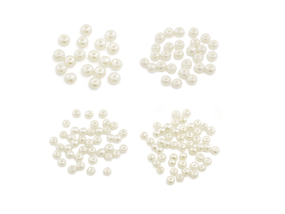 Pearl Beads: 3/4/6/8mm Glass Fired Pearls Asst A) Pearl Ivory