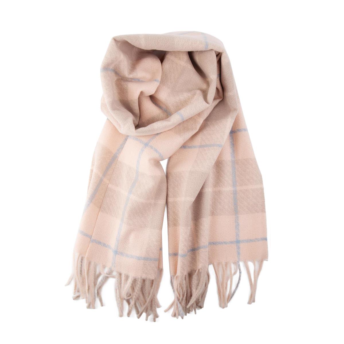 Nordic T. Plaid Scarf w Fringe, Pink/Beige, 65x180cm, hanger, ht