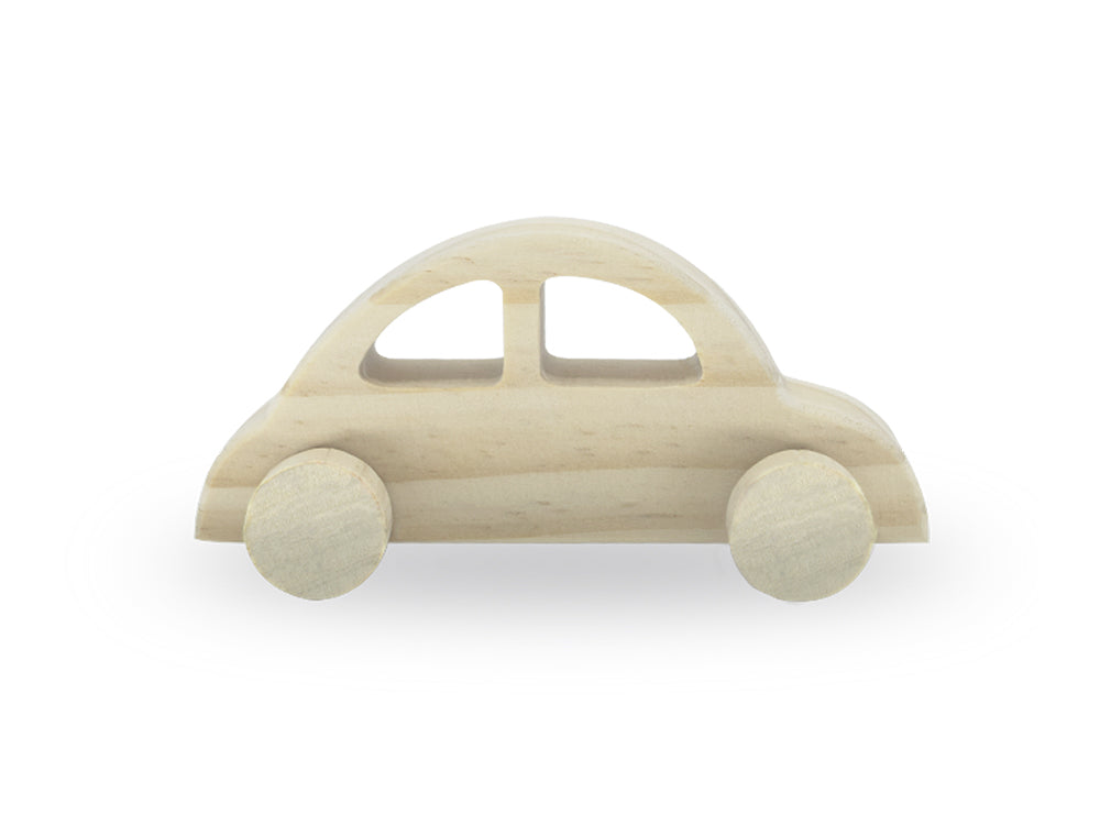 Wood Craft: 4.5" DIY Solid Wood Vehicles w/Moving Wheels A) Car