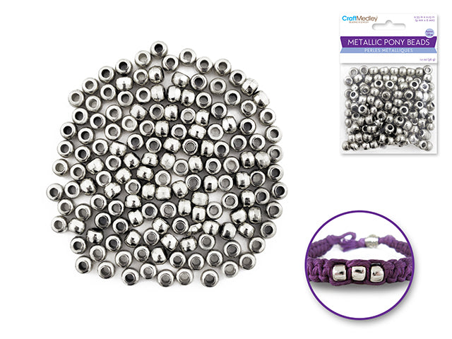 Pony Beads: 9mmx6mm Barrel Metallic x150 C) Silver