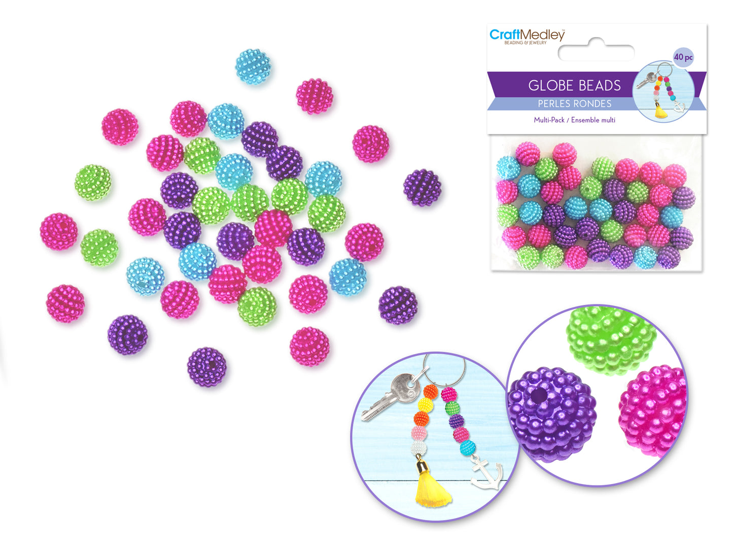 Plastic Beads: 10mm Globe Micro-Bead Multi-Packs 40pc B) Globes Bold