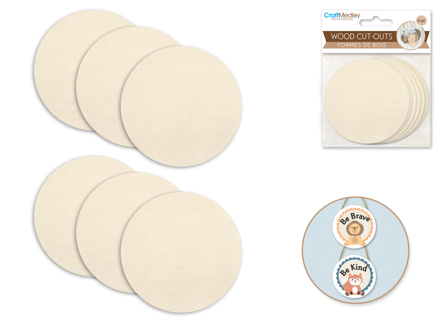 Craftwood: 6pc Wood Cut-Outs 7.1*7.1cm B) Round