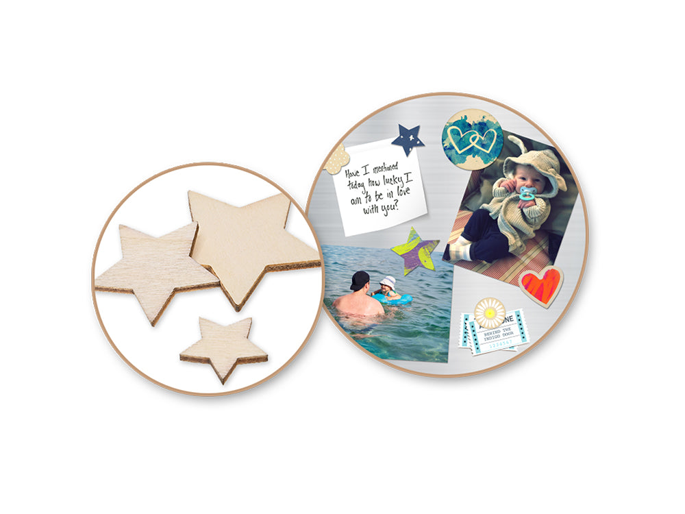 Craftwood: Wood Bits 60pc 1.7mm(T) Asst 3stl 4*4/3*3/2*2cm D) Stars