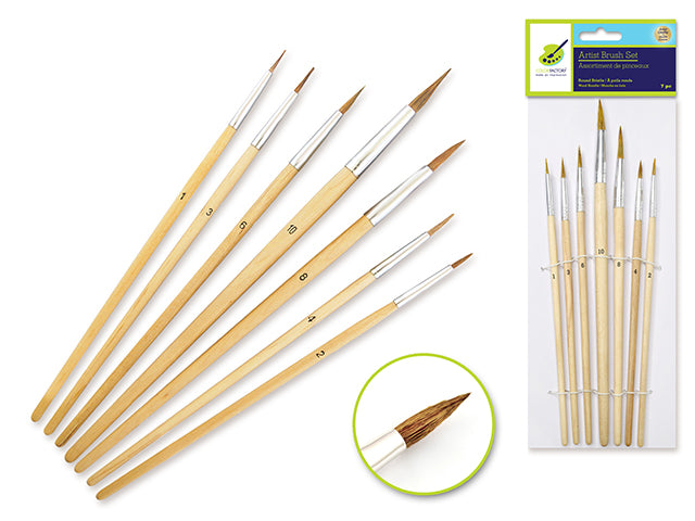 Artist Brush Set: #1-#12 Round Bristle Assorted x7 Wood Handle