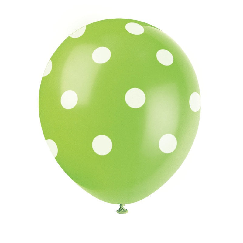 12" Latex Balloons  6ct - Lime Green Dots