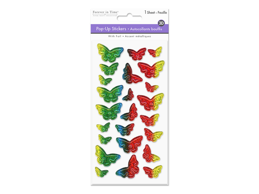 Paper Craft Sticker: 3.7"x6.9" 3D Pop-Up Foil Rainbow Effects A) Butterfly