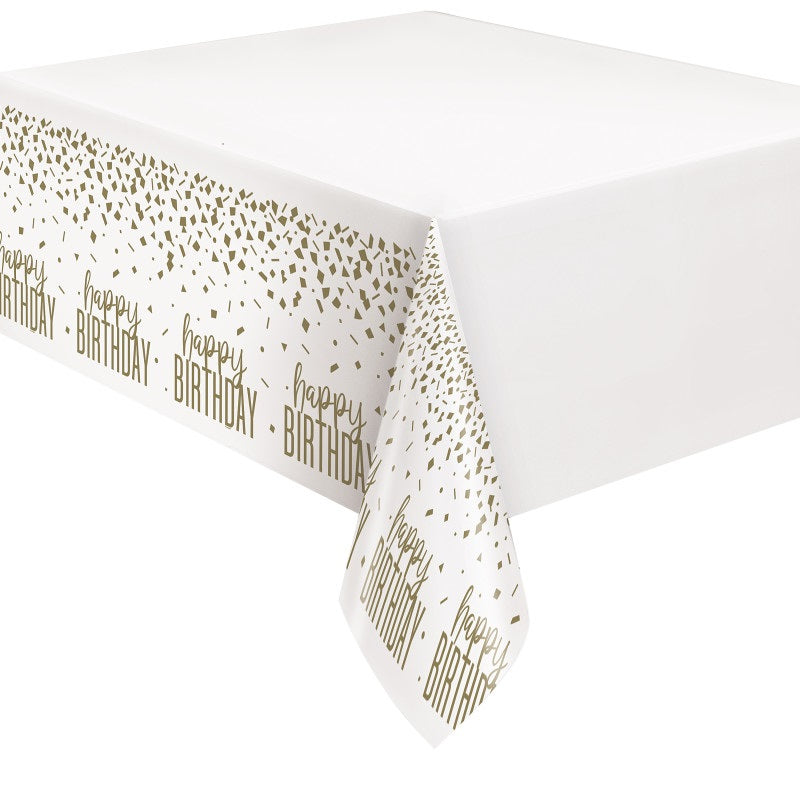 Confetti Gold Birthday Plastic Table Cover  54"x 84"