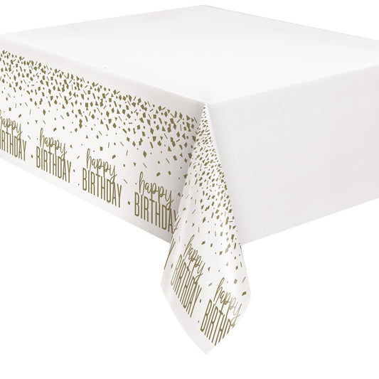 Confetti Gold Birthday Plastic Table Cover  54"x 84"