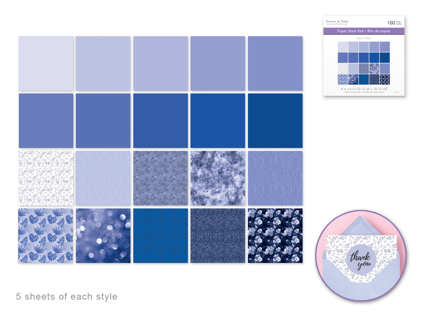 Paper Pad: 4"x4" Color Theme Stack Pad x100 5eax20styles 100GSM B) Blue