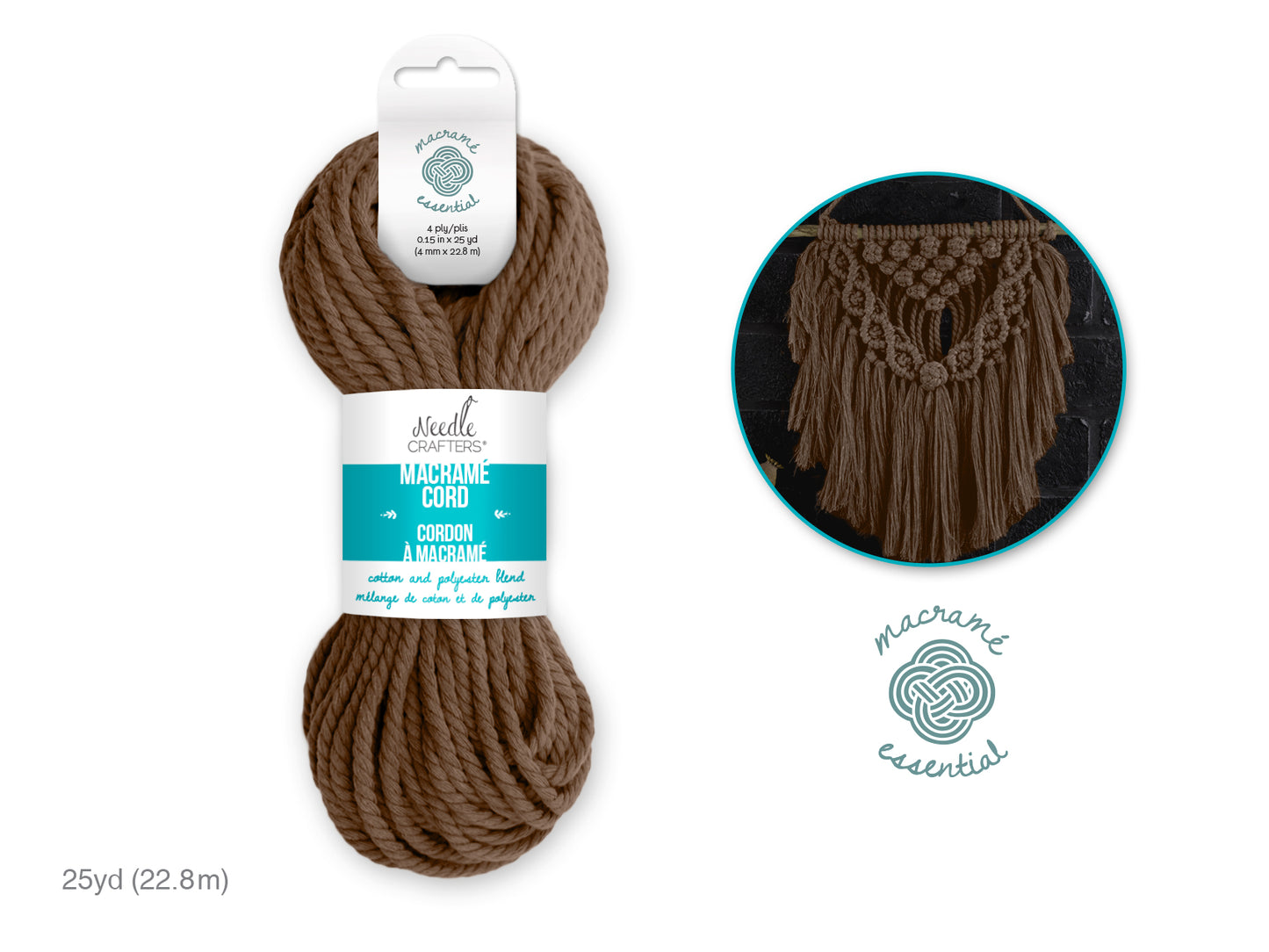Needlecrafters: 4mm Macramé Cord 25yds (22.8m) E) Chocolate Brown