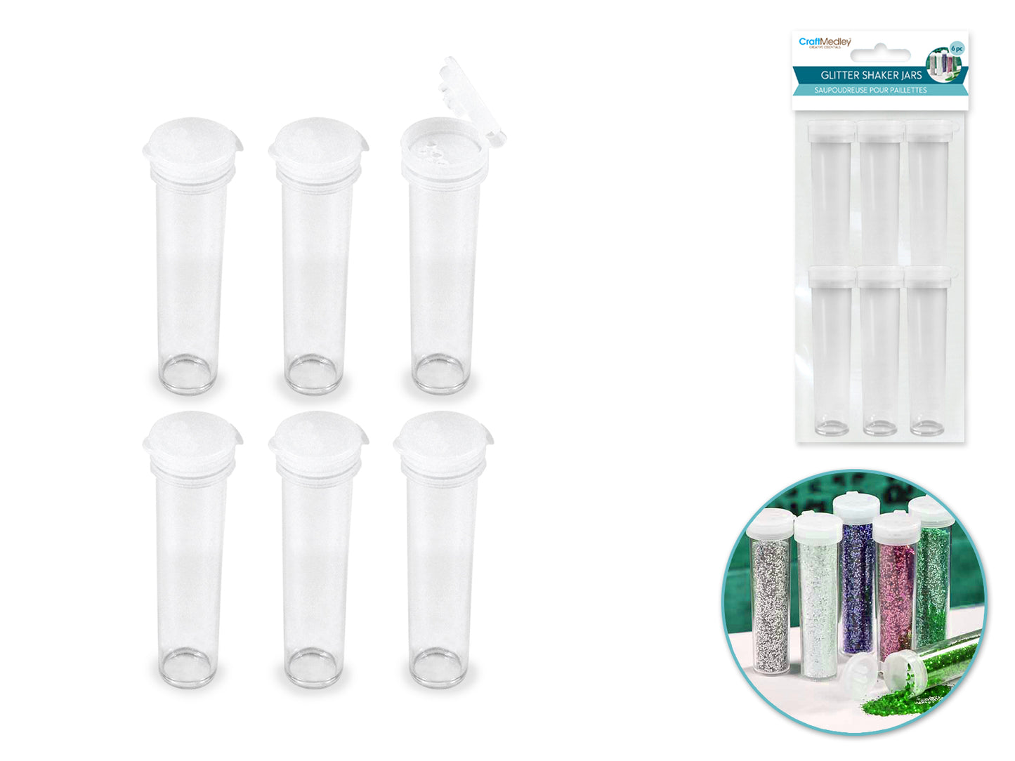 Craft Storage: Shaker Vial x6 for Glitter/Sand/Powder