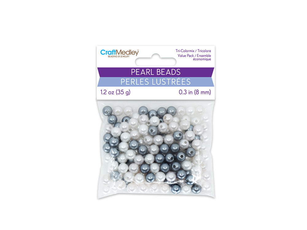 Pearl Beads: 8mm Gloss Tri-Colormix 35gms C) Smoke