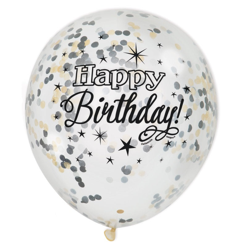 Helium filled - Glittering Birthday Clear 12" Latex Balloons with Confetti
