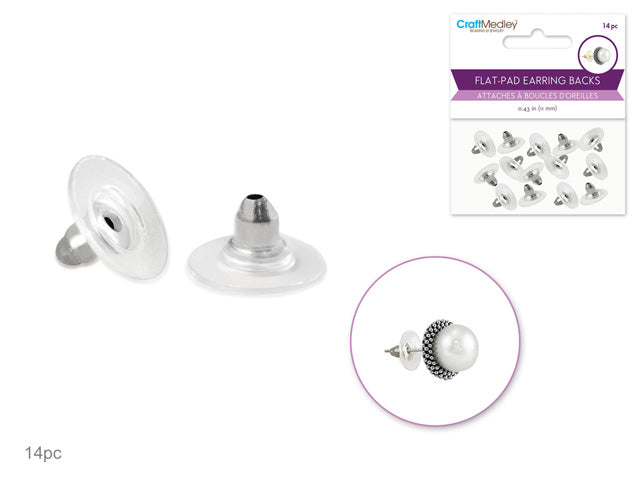 Jewelry Findings: 11mm Clear Flat-Pad Earring Back x14 B) Silver