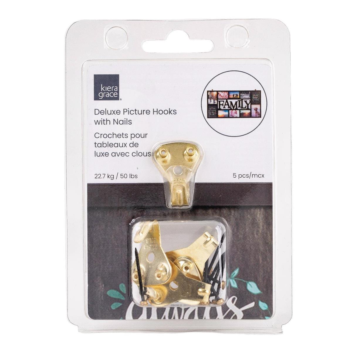 KG 5-PC 2 Hole Picture Hook Weight limit: 50lbs, Clam shell