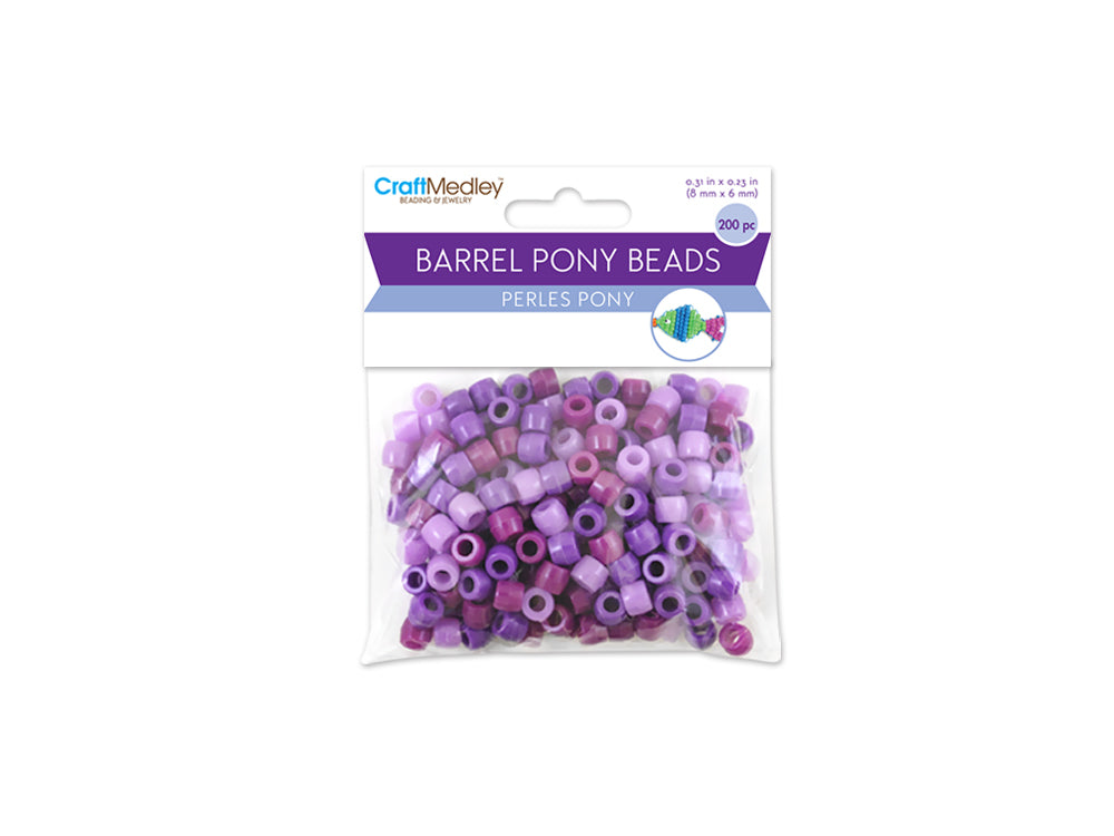 Pony Beads: 8mmx6mm Barrel Color-Mix Value-Pak x200 C) Viola