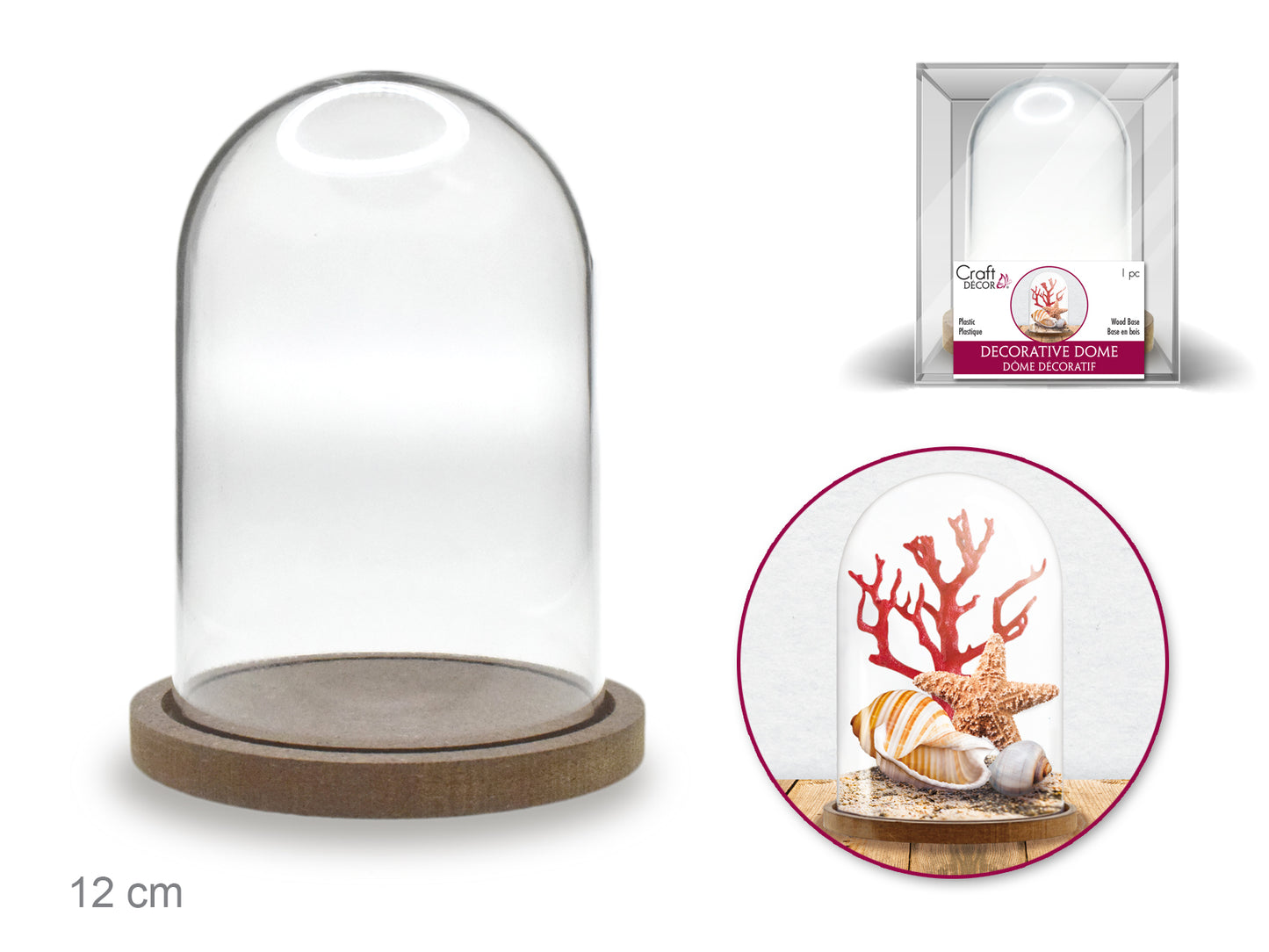 Craft Décor: 12cmx8cm DIY Clear Plastic Dome w/Wood Base