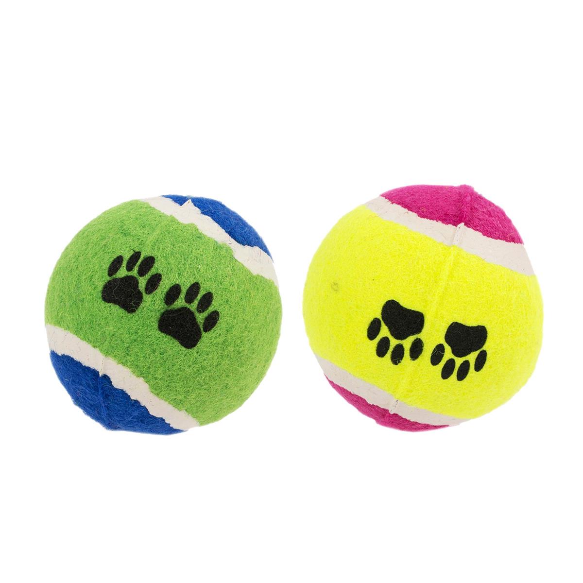 PAWS. 2-pc 2.5" Printed Pet Tennis Balls, 2 col. in a bag,(CS)