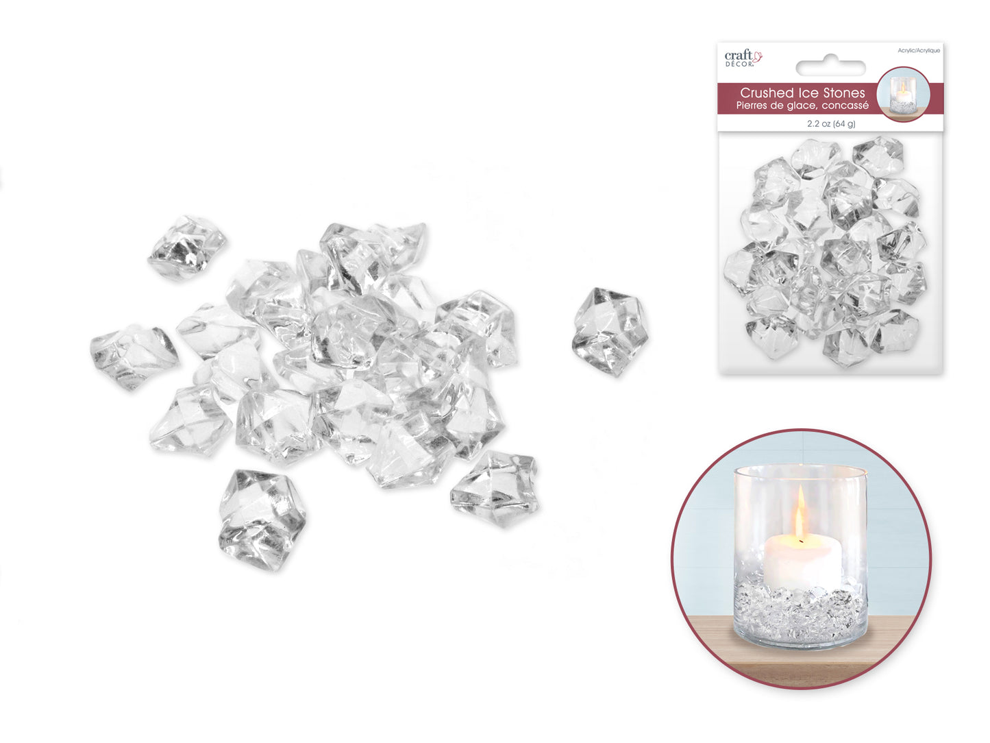 Craft Décor: 65g Crushed Ice Acrylic Stones B) Med 2.5cmx2cm