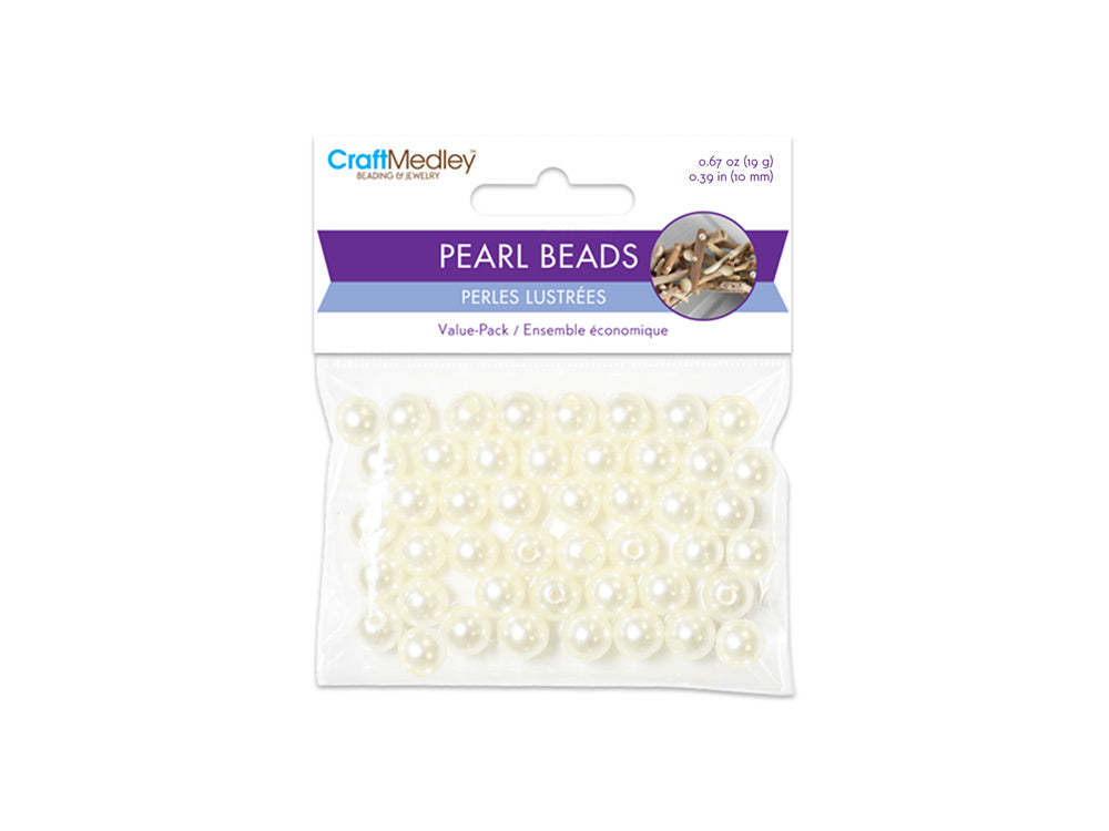 Pearl Beads: Acrylic Sleek Ivory Value-Pack F) 10mm~ 40pc